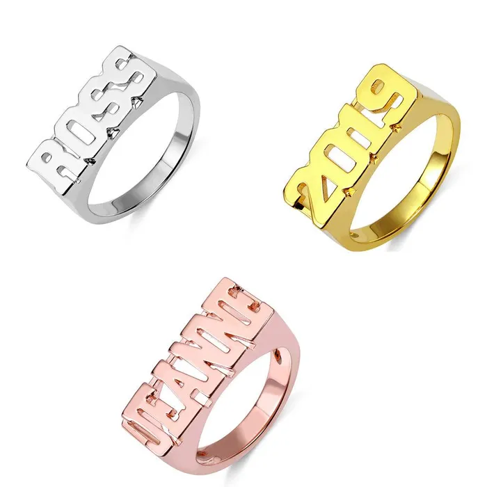 Rings Belbren Custom HipHop Style Initial Ring Personalized Bold Platinum or Gold Name Ring