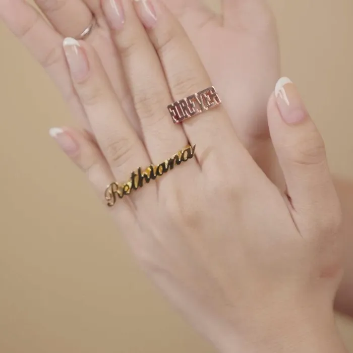 Rings Belbren Custom HipHop Style Initial Ring Personalized Bold Platinum or Gold Name Ring