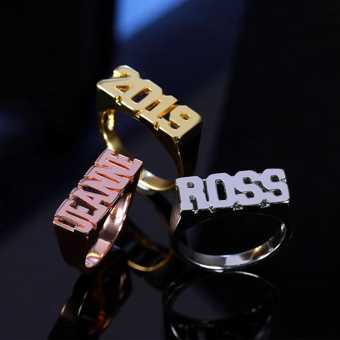 Rings Belbren Custom HipHop Style Initial Ring Personalized Bold Platinum or Gold Name Ring