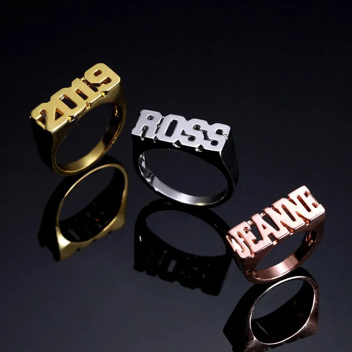 Rings Belbren Custom HipHop Style Initial Ring Personalized Bold Platinum or Gold Name Ring