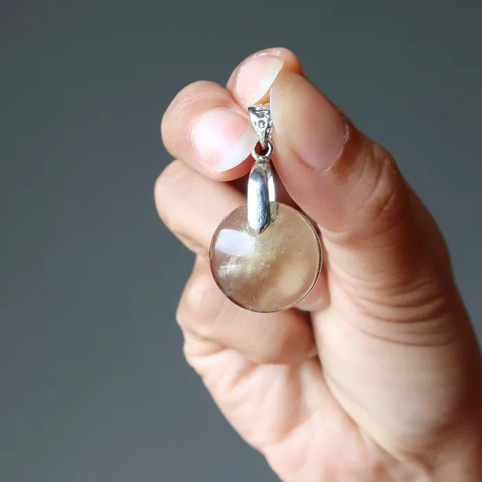 Yellow Quartz Pendant Bright Side of Life Silver Satin Crystals Necklaces