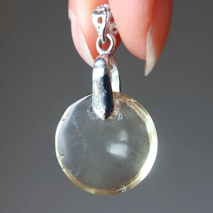 Yellow Quartz Pendant Bright Side of Life Silver Satin Crystals Necklaces