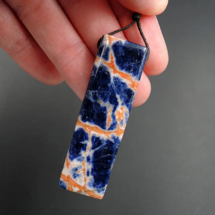 Orange Sodalite Pendant Drilled Rectangle Natural Stone Statement Pendant P1502 Intrinsic Trading Necklaces
