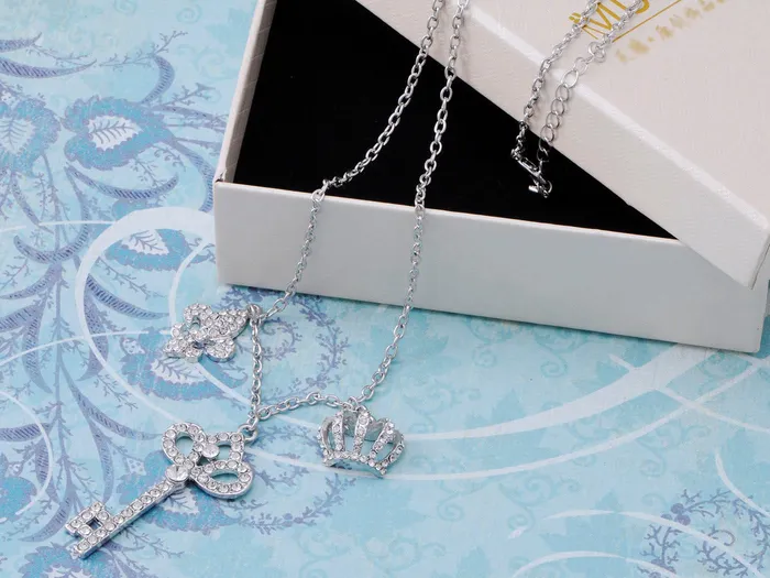 Alilang Necklaces Ice Key Crown Chain Links Fleur De Lis Combination Charm Necklace Pendant Alilang Necklaces Ice Key Crown Chain Links Fleur De Lis Combination Charm Necklace Pendant