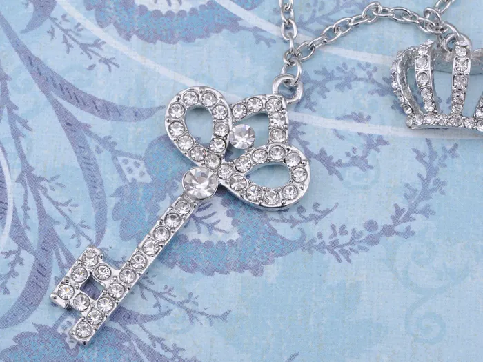 Alilang Necklaces Ice Key Crown Chain Links Fleur De Lis Combination Charm Necklace Pendant Alilang Necklaces Ice Key Crown Chain Links Fleur De Lis Combination Charm Necklace Pendant