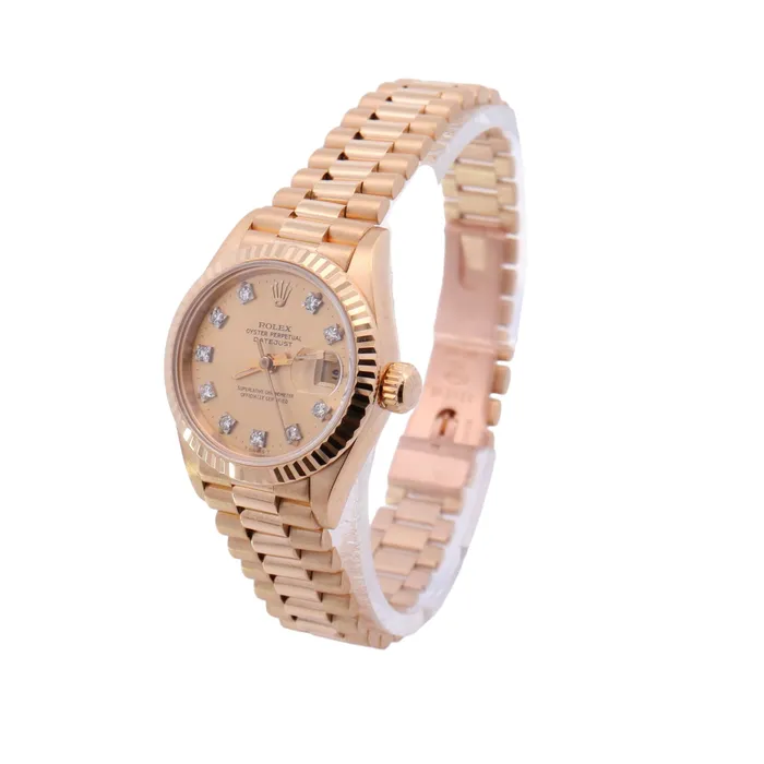 Happy Jewelers Watches Rolex Datejust Yellow Gold 26mm Champagne Diamond Dial Watch Reference 69178