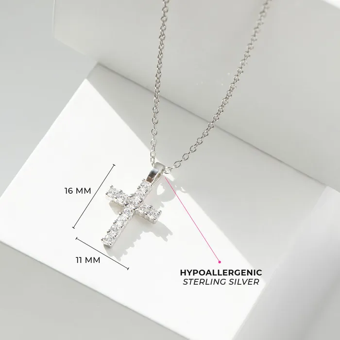 Kids Necklaces Pendants Necklaces CZ Cross 16mm ToddlerKidsGirls Necklace Religious Sterling Silver