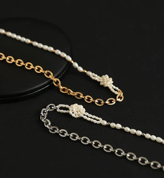 Necklaces Refined by AnnaKaci Asymmetrical Gold Chain Pearl Knot Necklace Necklaces Refined by AnnaKaci Asymmetrical Gold Chain Pearl Knot Necklace