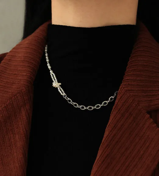 Necklaces Refined by AnnaKaci Asymmetrical Gold Chain Pearl Knot Necklace Necklaces Refined by AnnaKaci Asymmetrical Gold Chain Pearl Knot Necklace